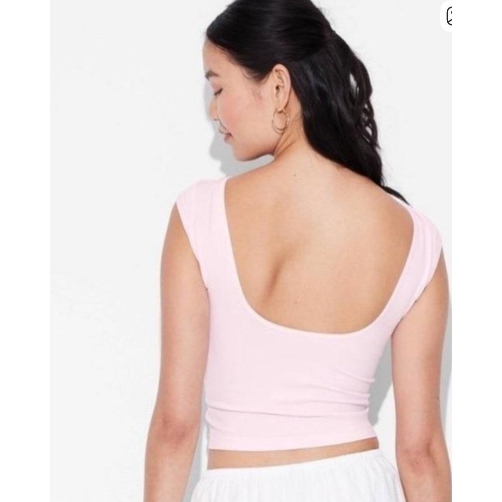 Wild Fable Seamless Crop Top XS Light Pink NWT Low‎ Scoop Back Cap Sleeve